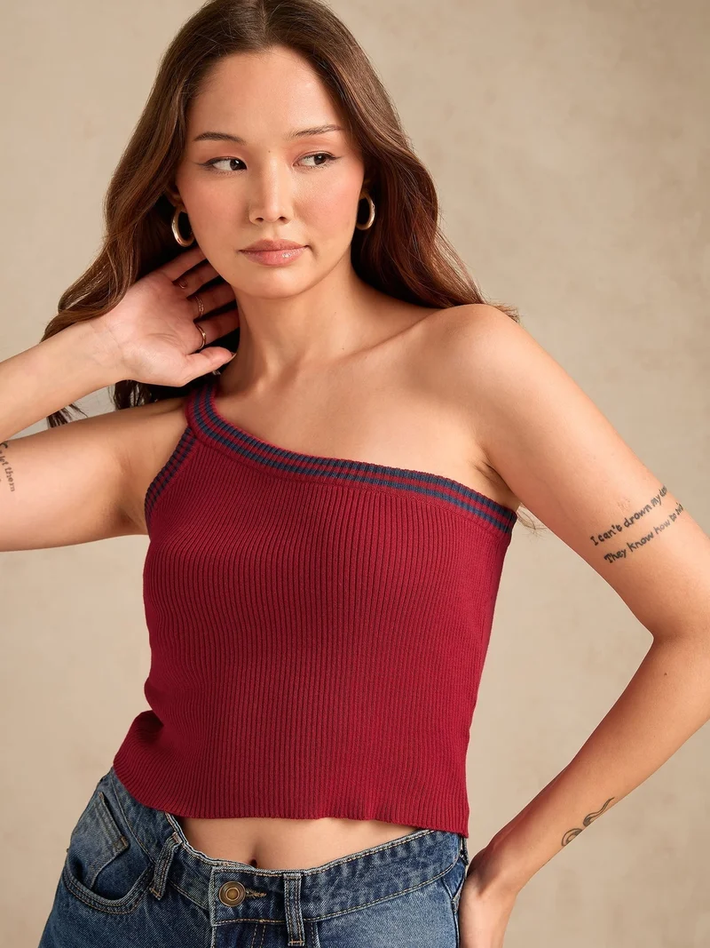 أوجيدر أحمر كتف واحد محبوك مسطح تانك